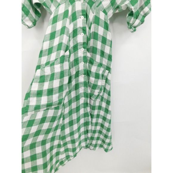 Reformation Green 100% Linen White Geneva Gingham Check Midi Dress Size 0 - Picture 4 of 8
